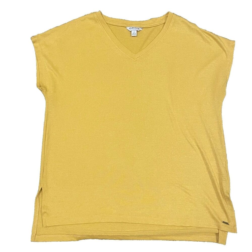 Orvis Large Yellow V-Neck Short Sleeve Top